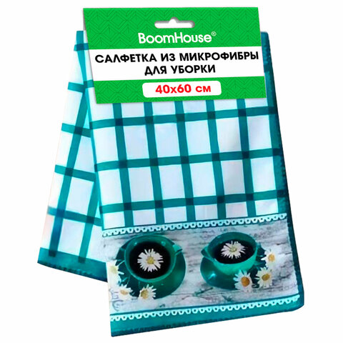 Салфетка из МИКРОФИБРЫ универсальная, 40х60 см, бирюзовая клетка, орнамент, 240 г/м2, BOOMHOUSE (БУМХАУС), 700879ё