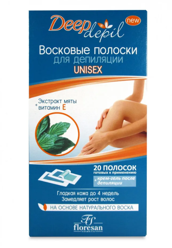 Флоресан Deep Depil Восковые полоски для депиляции Unisex с мятой 20 полосок