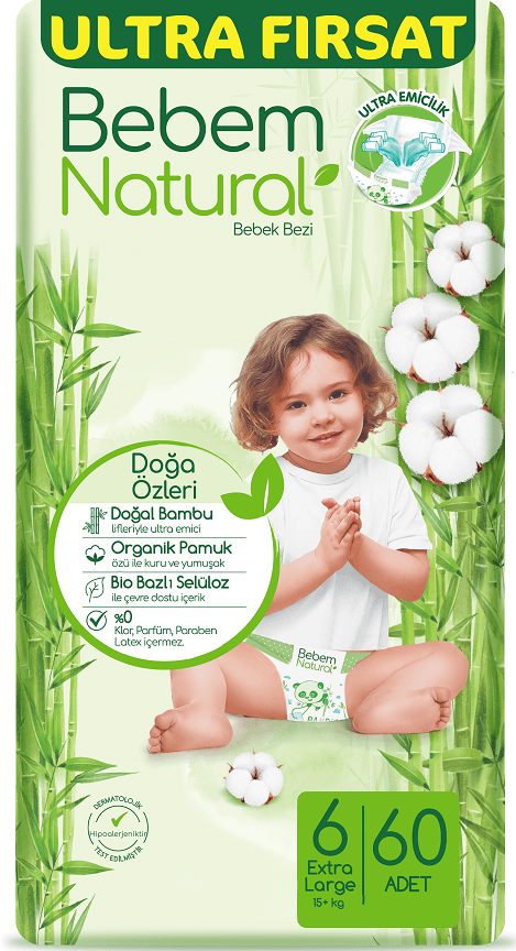 Подгузник Bebem Natural  6 15кг (60)