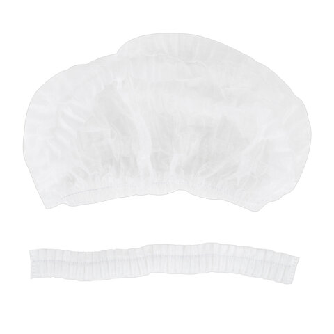 Шапочка "Шарлотта" белая двойная резинка, КОМПЛЕКТ 100 шт., спанбонд 10 г/м2, ОПТИТРЕЙД