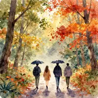 پیاده‌روی در جنگل پاییزی