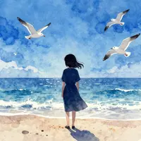 Smutná dívka na pláži