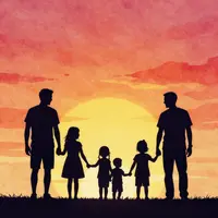 خانواده خوشبخت در غروب