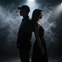 Para w ciemnym studiu