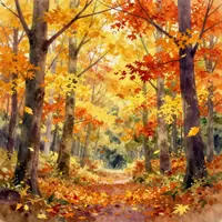 水彩画の秋の森