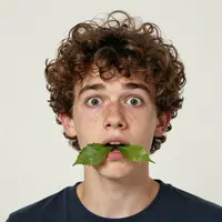 Мальчик с листком во рту