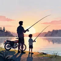 Vader en zoon vissen