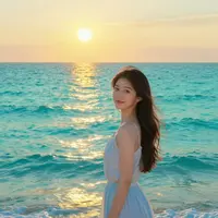 Chica en el mar al atardecer