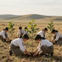 Ağac əkən tələbələr