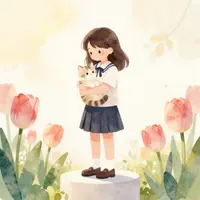 دختر و بچه گربه