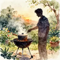 BBQ sân vườn buổi hoàng hôn