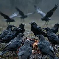 Krähen im Regen
