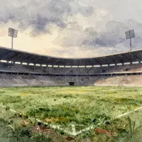Akvarelová malba stadionu
