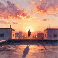 छत पर सूर्यास्त