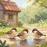 گنجشک‌ها در گودال آب