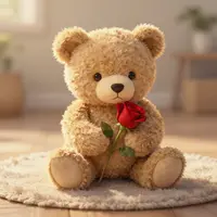 خرس عروسکی غمگین با گل رز