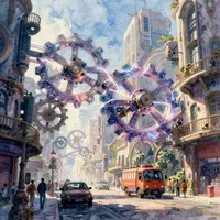 Steampunk-Stadtlandschaft
