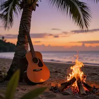 Sceny z gitarą akustyczną na plaży