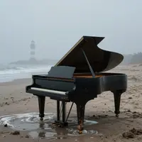 Piano terbiar di pantai