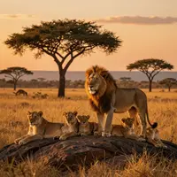 Fierté de lions dans la savane