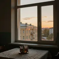 Күн батқандағы терезе көрінісі