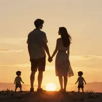 Rodzina o Zachodzie Słońca