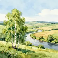 Русская деревня акварелью