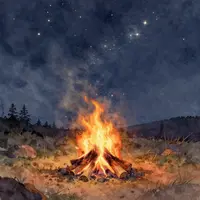 Lägereld under natthimlen
