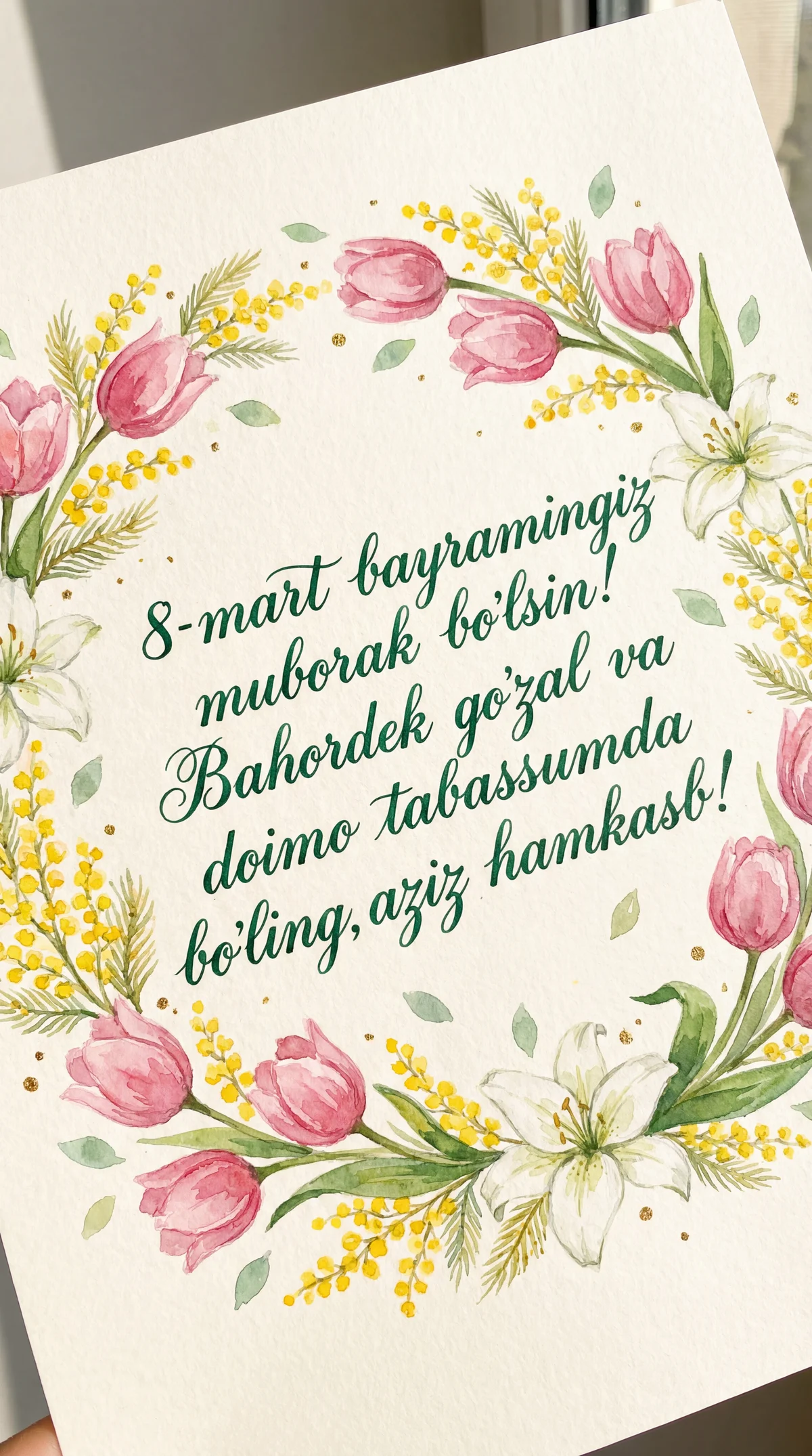 8-Mart uchun ayol hamkasbga tabrik