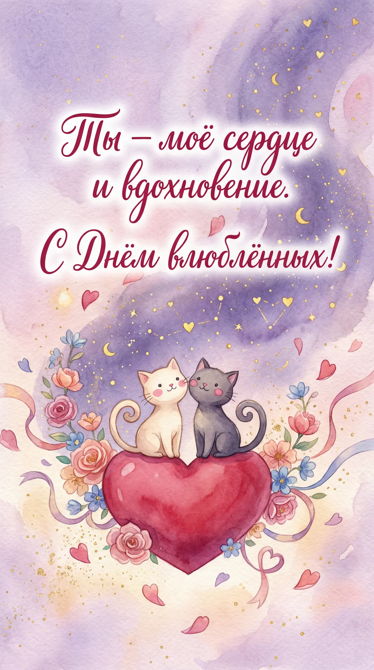 Открытка с Днём Святого Валентина для любимой девушки