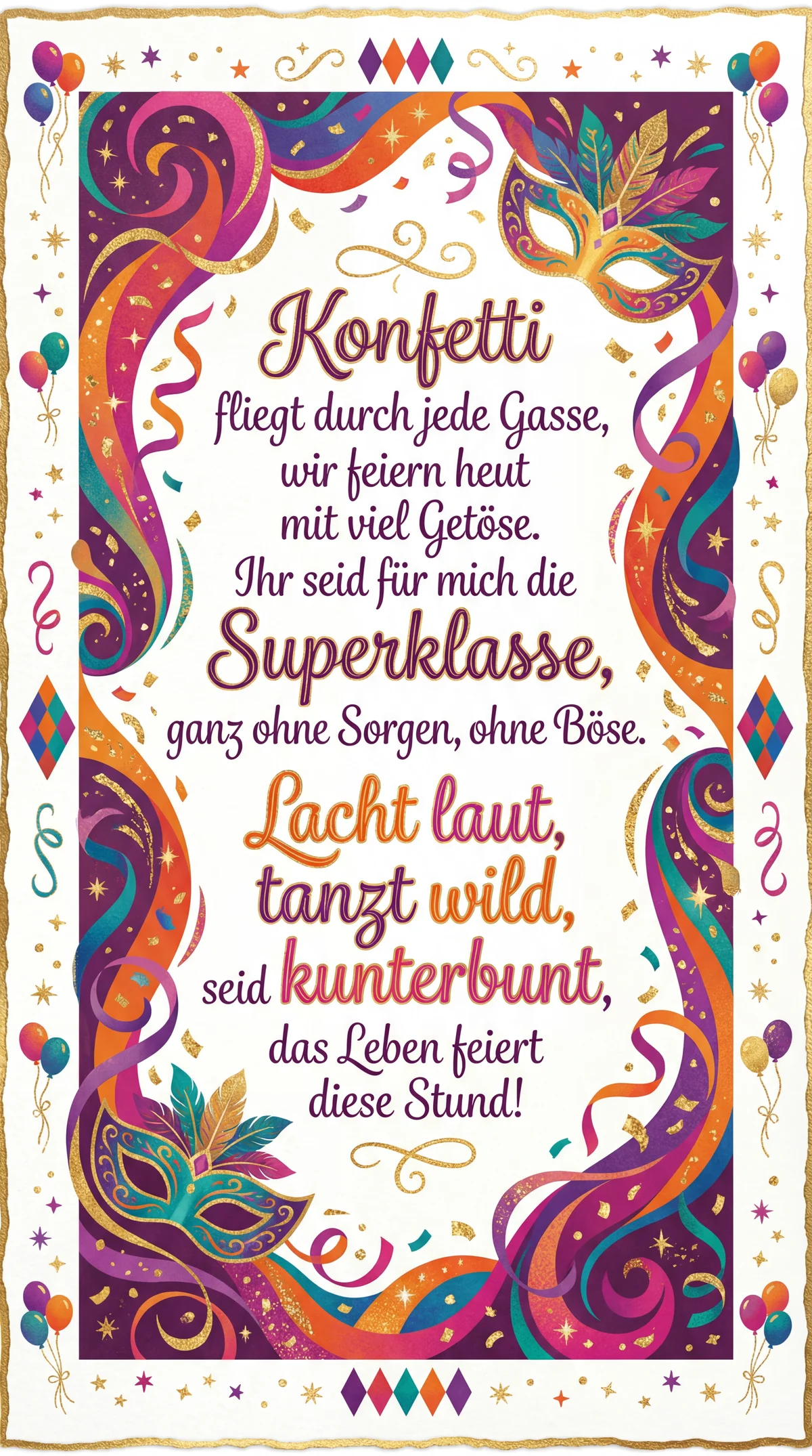 Grußkarte zum Fasching für gute Freunde