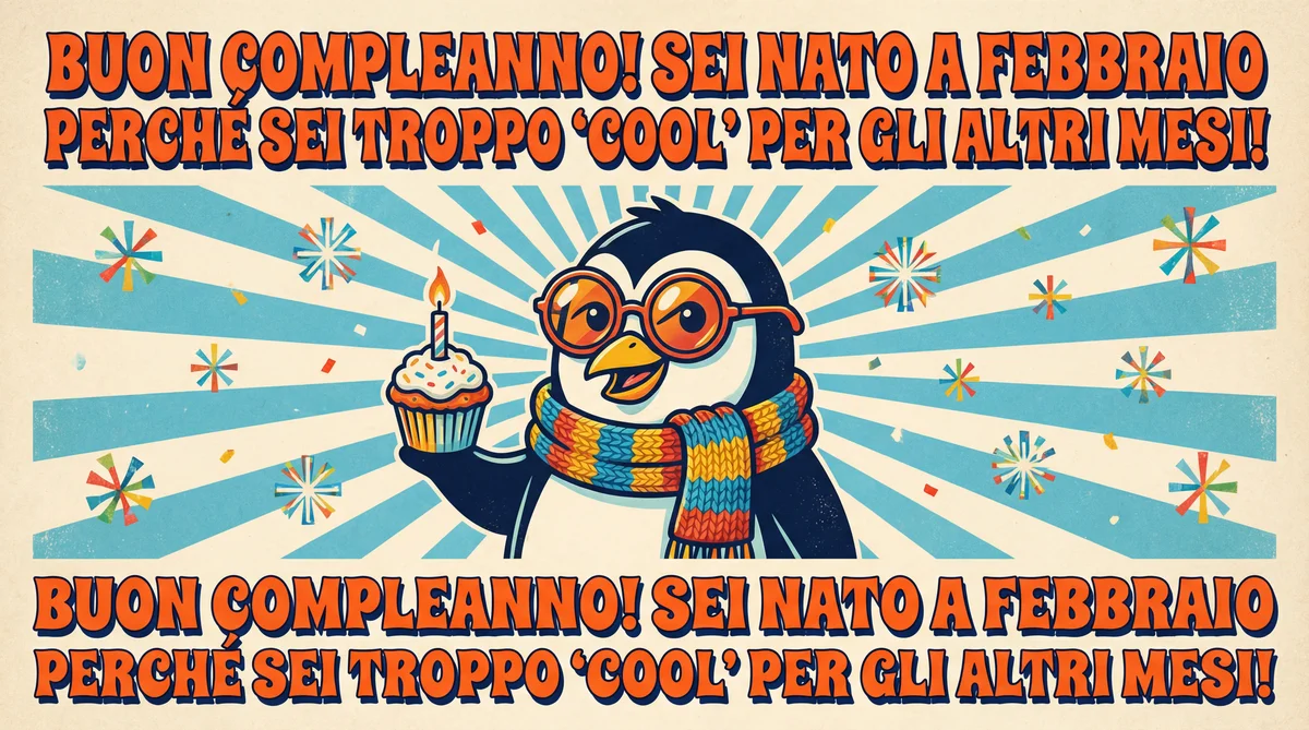 Biglietto di compleanno divertente per amico a febbraio