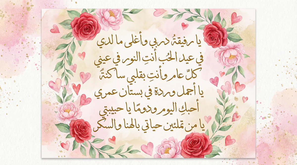 بطاقة تهنئة عيد الحب لزوجتي الحبيبة