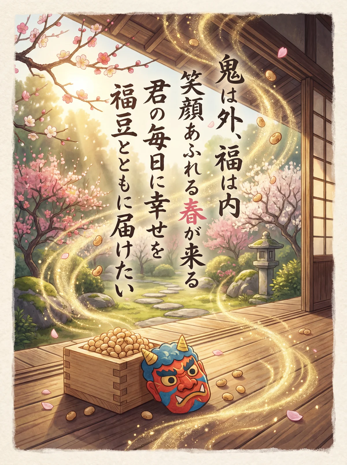 節分に福を呼ぶ、親しい友人へのメッセージカード文例