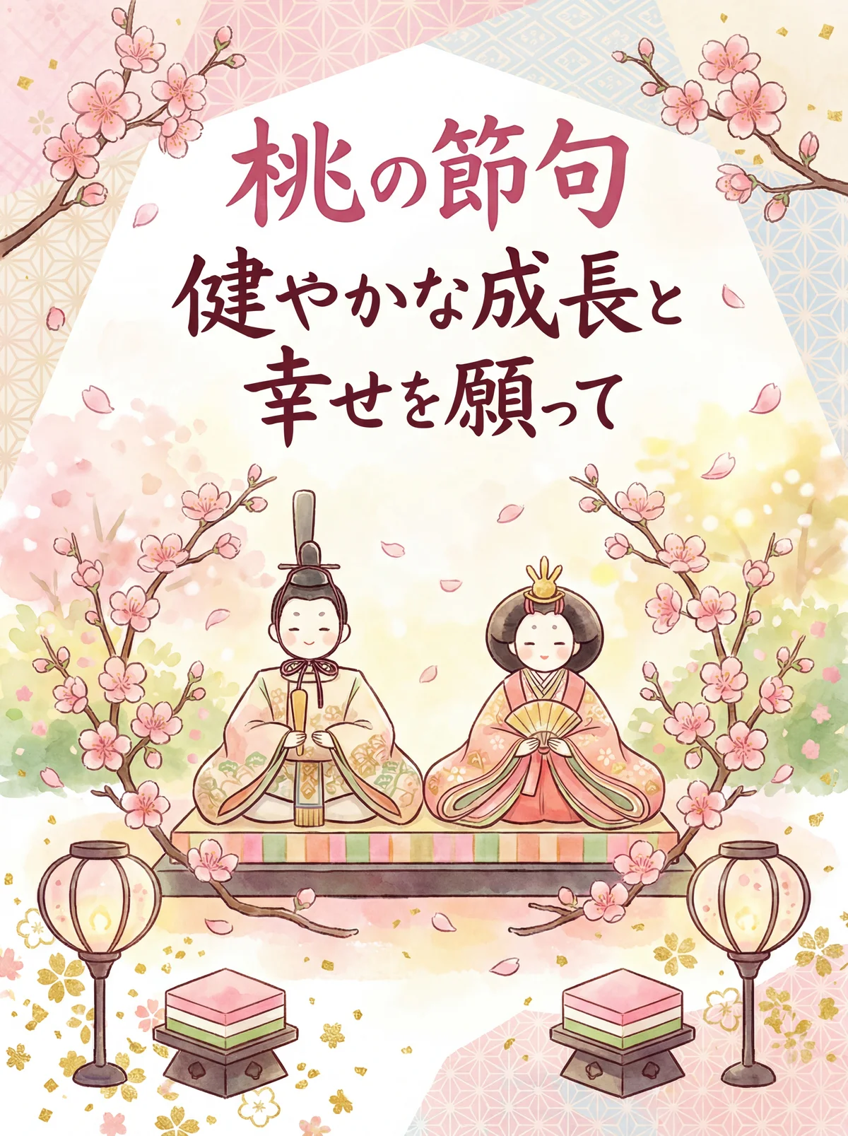 ひな祭りのお祝いカード、女の子の健やかな成長を願って