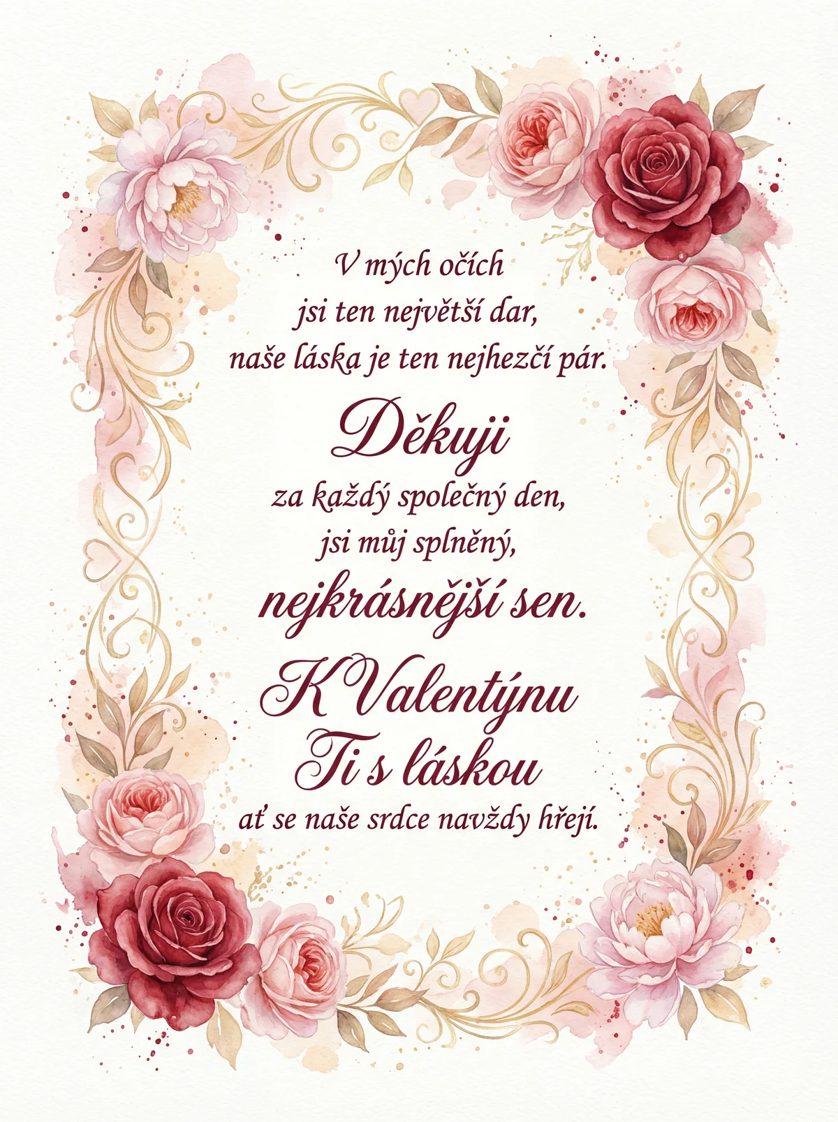 Romantické přání k Valentýnu pro partnera