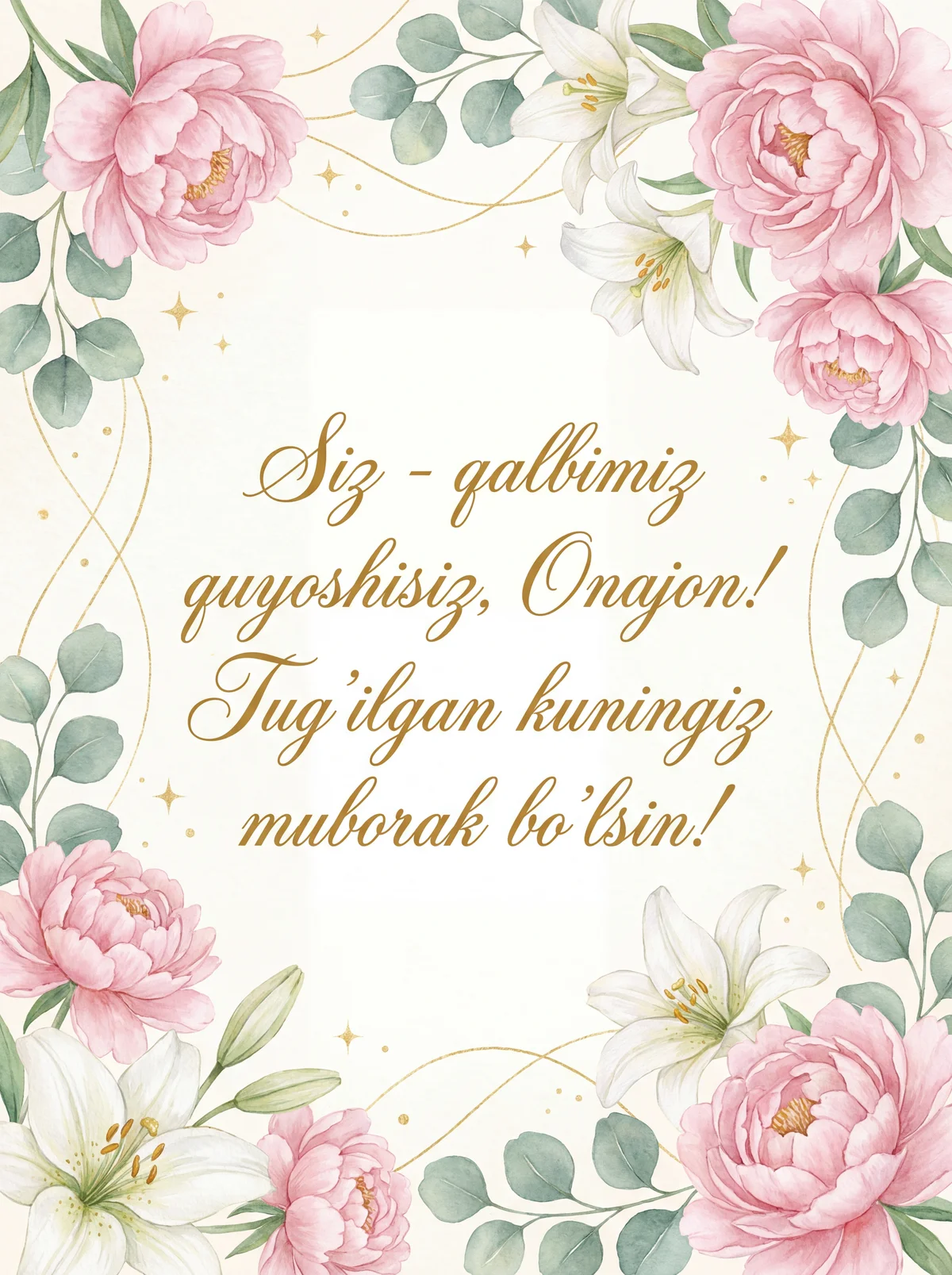 Onangizga tug'ilgan kuni bilan tabrik