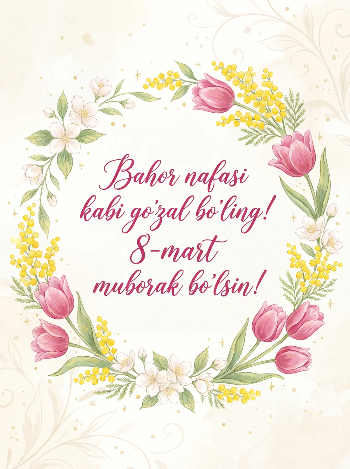 Aziz ayollarimizga 8-mart tabrigi matni