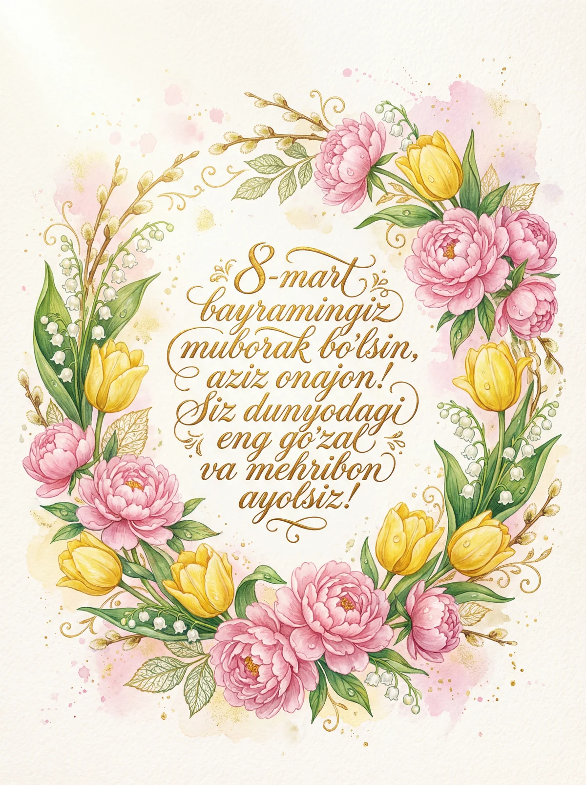 8-mart Xalqaro xotin-qizlar kuni uchun onajonga tabrik