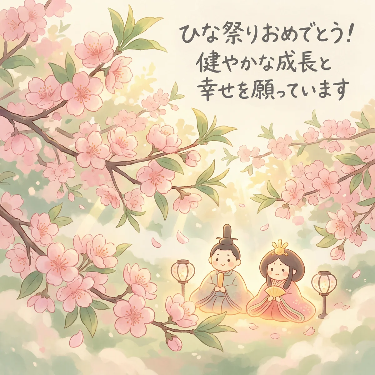 ひな祭りのお祝いメッセージカード、娘さんや孫娘さんへ