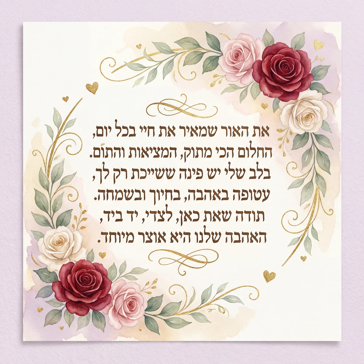 ברכה ליום האהבה לאהובתי עם מילים מהלב