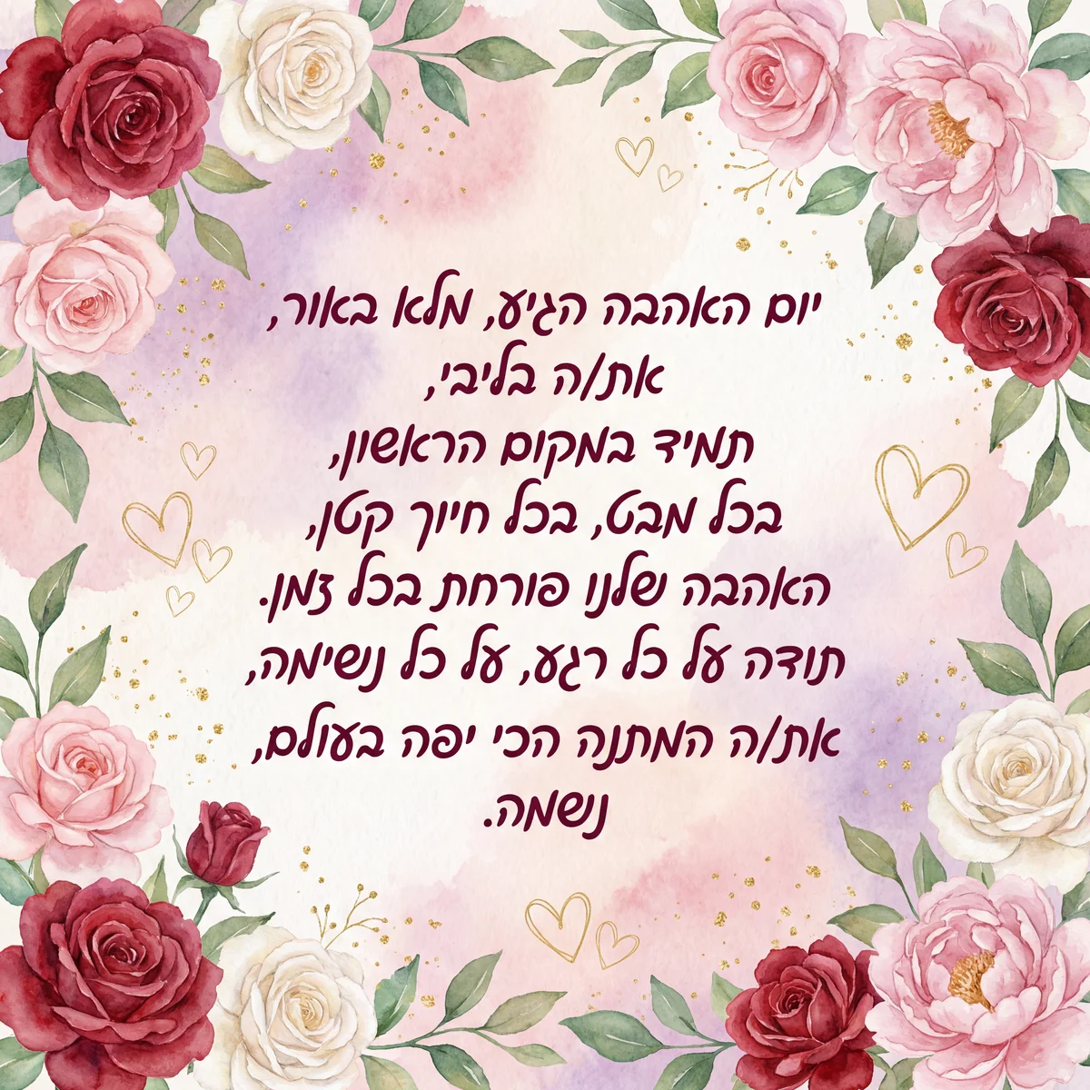 כרטיס ברכה ליום האהבה לאהוב/ה