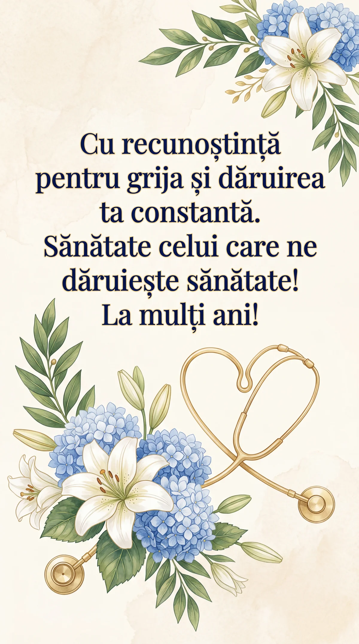 felicitare pentru Ziua Medicului, cu recunoștință