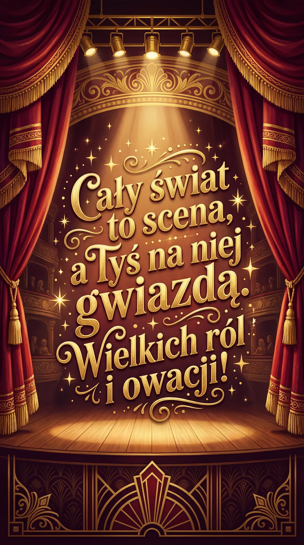 Karta z życzeniami na Dzień Teatru dla aktora.