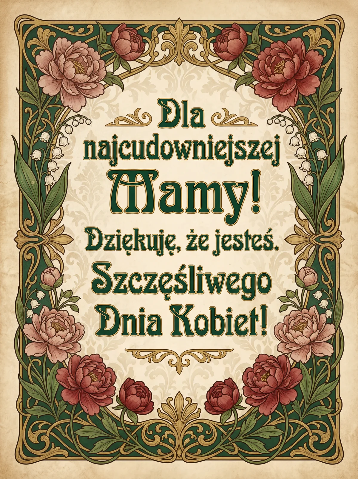 Kartka z życzeniami na Dzień Kobiet dla ukochanej mamy.