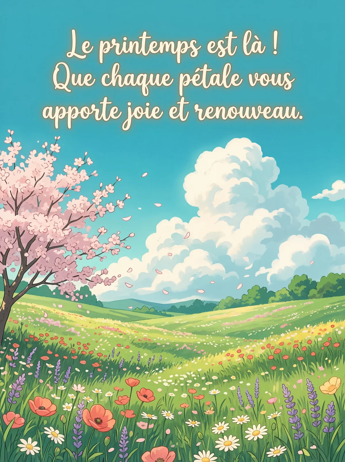 Carte de vœux pour célébrer l'arrivée du printemps