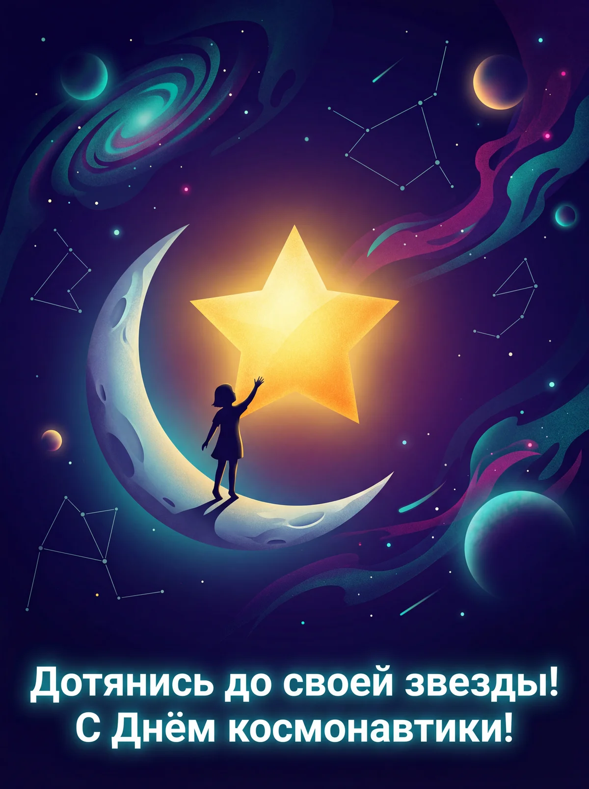 Открытка с Днем космонавтики для мечтателя о звездах