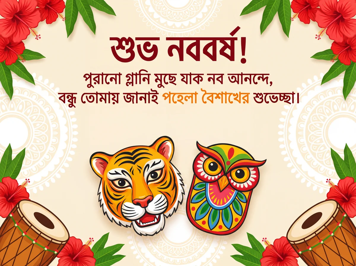 বন্ধুকে পহেলা বৈশাখের শুভেচ্ছা কার্ড