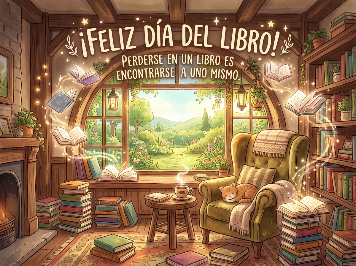 saludo para amante de libros en Día Mundial del Libro