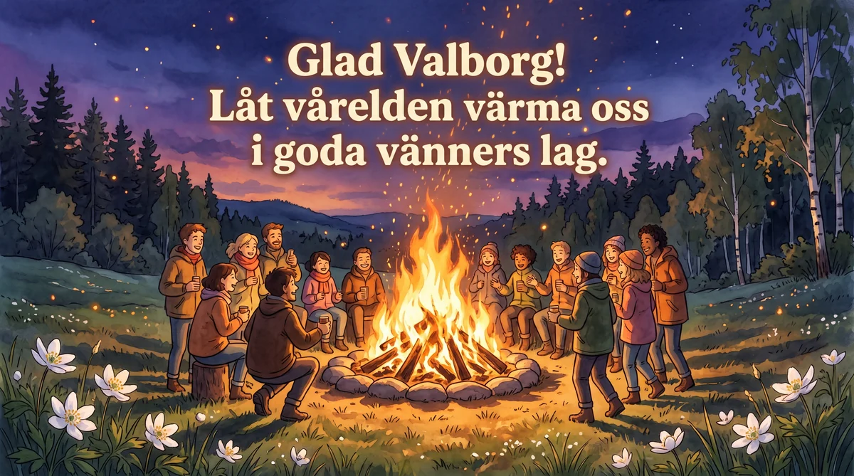 Korttext för Valborgsfirande med vänner
